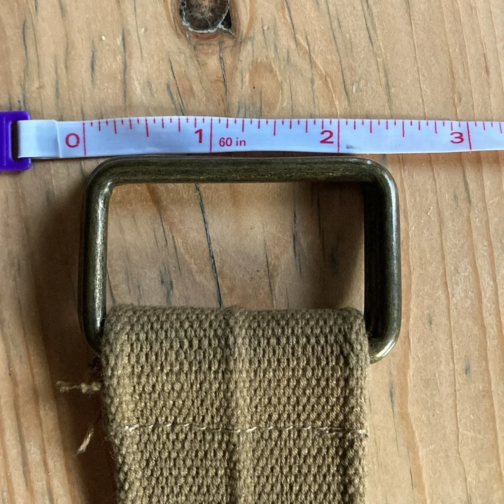Khakis Heavy Canvas Double Rectangular Ring Brass Look Utility Belt Says 36